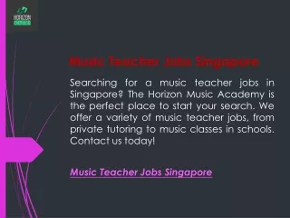 Music Teacher Jobs Singapore  Thehorizonmusicacademy.com