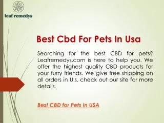 Best Cbd For Pets In Usa  Leafremedys.com