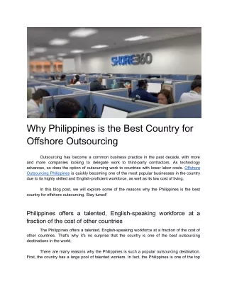 Why Philippines is the Best Country for Offshore Outsourcing