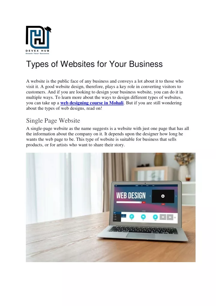 types of websites for your business a website