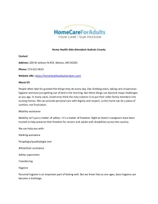 Home Health Aide Attendant Audrain County
