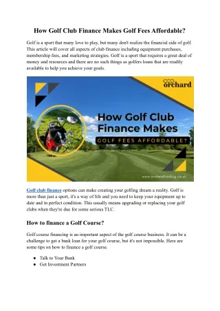 How Golf Club Finance Makes Golf Fees Affordable