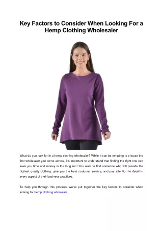 Key Factors to Consider When Looking For a Hemp Clothing Wholesaler