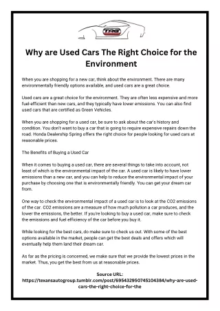 Why are Used Cars The Right Choice for the Environment