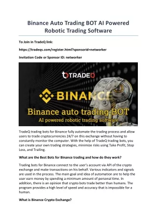 Binance Auto Trading BOT AI Powered Robotic Trading Software