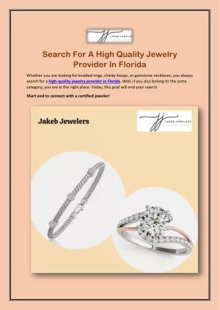 Search For A High Quality Jewelry Provider In Florida
