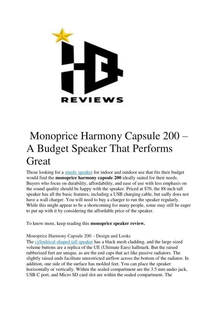 monoprice harmony capsule 200 a budget speaker