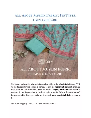 ALL ABOUT MUSLIN FABRIC ITS TYPES, USES AND CARE