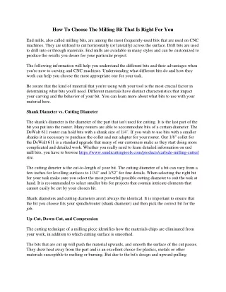 Selecting Your Milling Bit