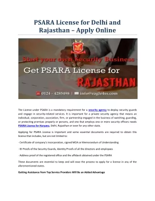 PSARA License for Delhi and Rajasthan – Apply Online