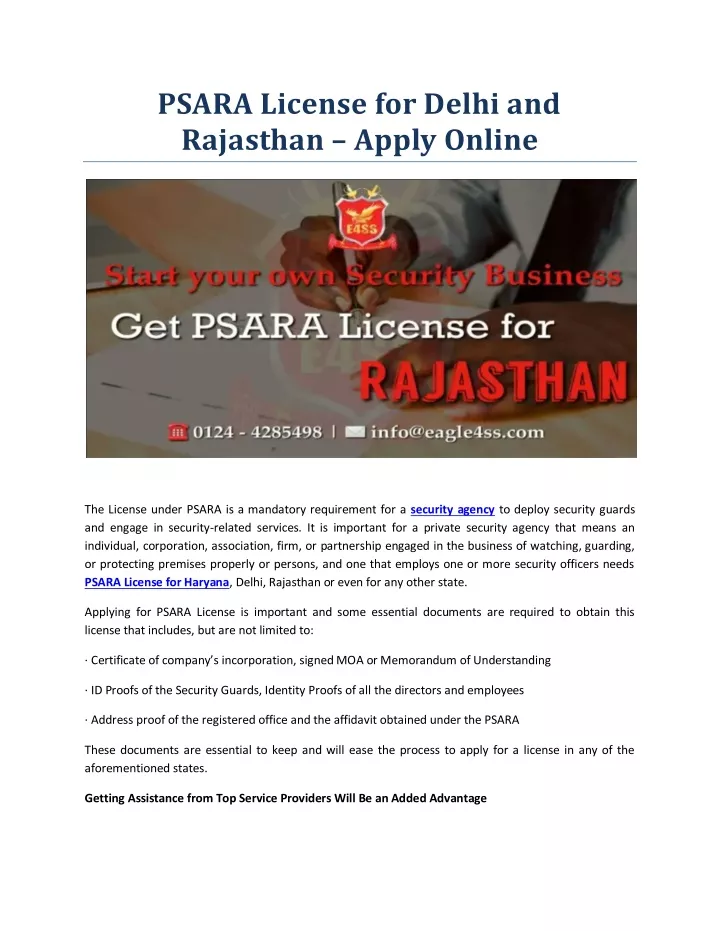 psara license for delhi and rajasthan apply online
