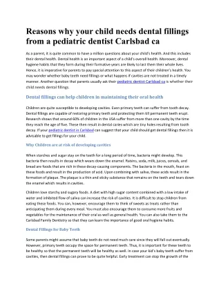 Reasons why your child needs dental fillings from a pediatric dentist Carlsbad ca
