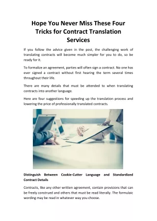 Hope You Never Miss These Four Tricks for Contract Translation Services