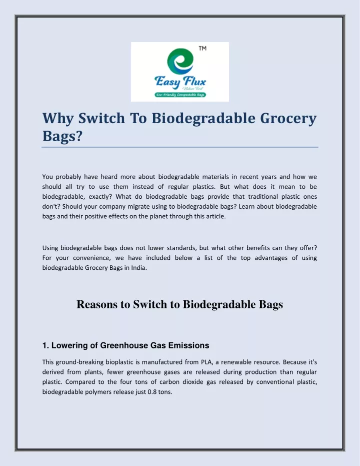 why switch to biodegradable grocery bags