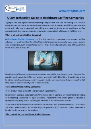 A Comprehensive Guide to Healthcare Staffing Companies