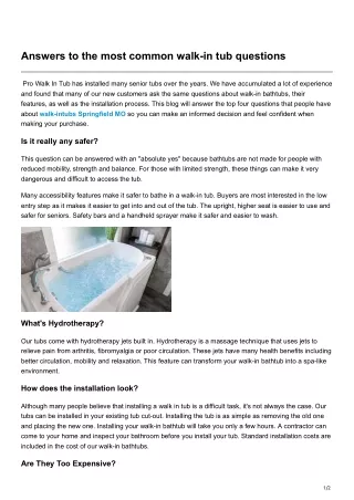 answers to the most common walk in tub questions