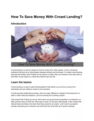 How To Save Money With Crowd Lending