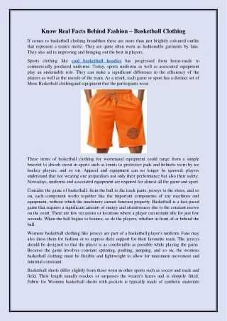know real facts behind fashion basketball clothing