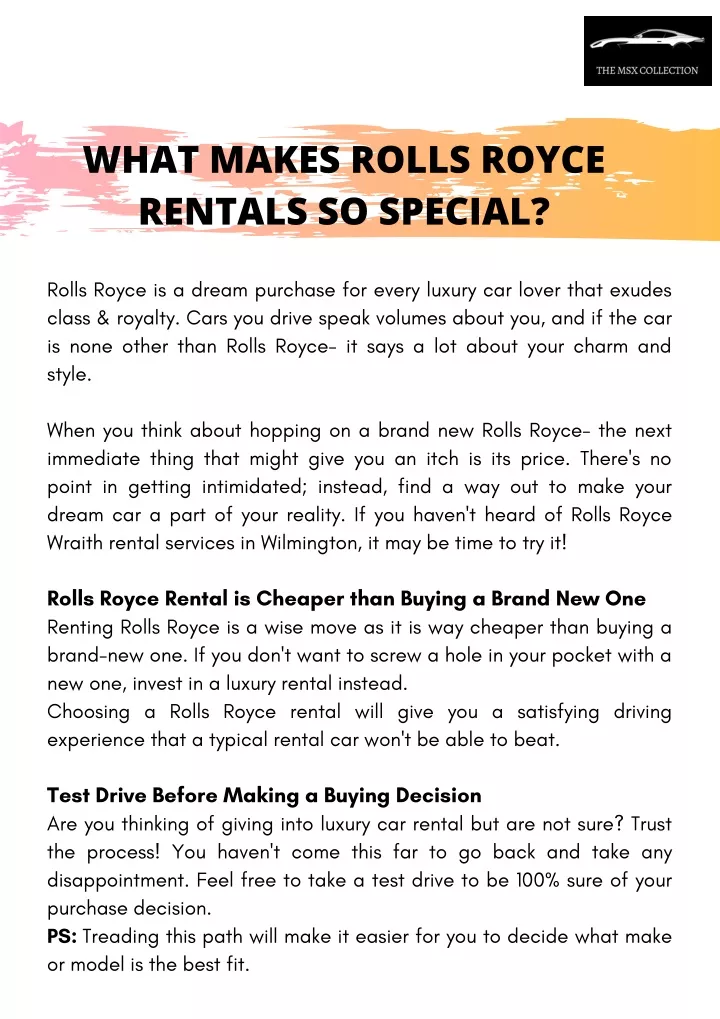 what makes rolls royce rentals so special