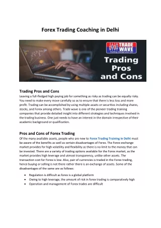 Forex Trading Coaching in Delhi