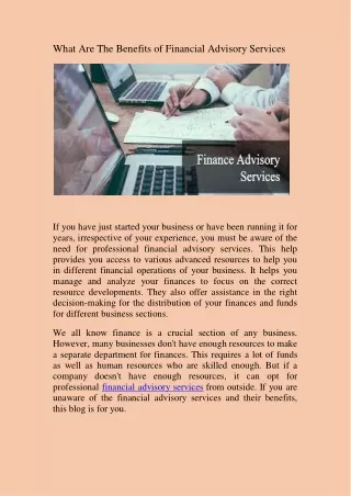 what are the benefits of financial advisory