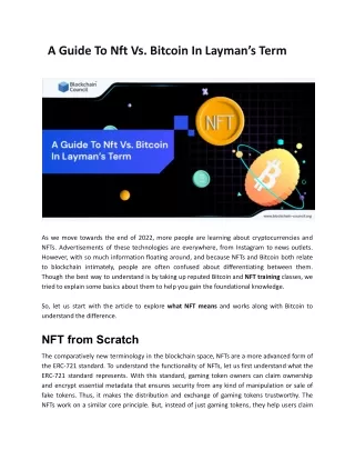 a guide to nft vs bitcoin in layman s term