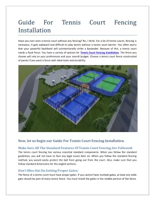 Guide For Tennis Court Fencing Installation