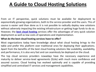 A Guide to Cloud Hosting Solutions