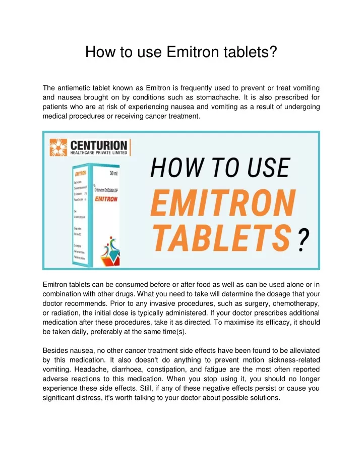 how to use emitron tablets