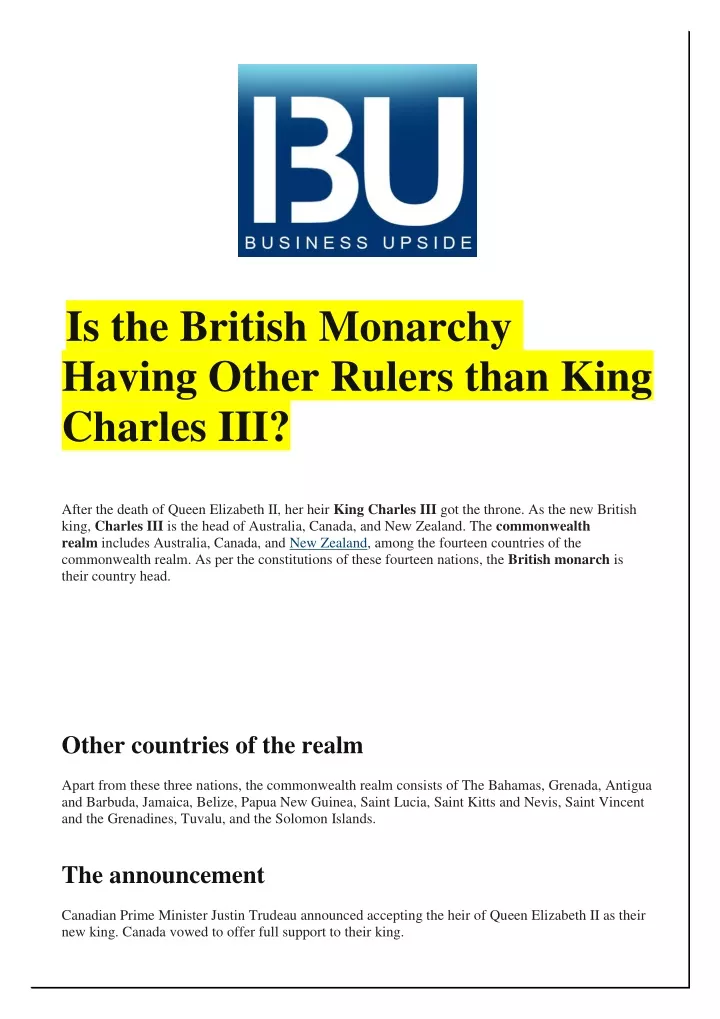 is the british monarchy having other rulers than
