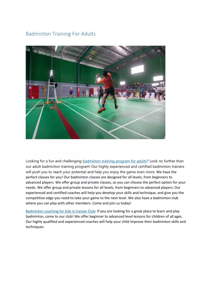 badminton training for adults