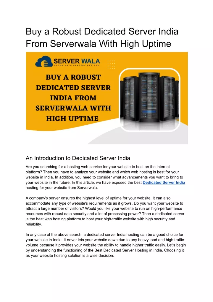 buy a robust dedicated server india from