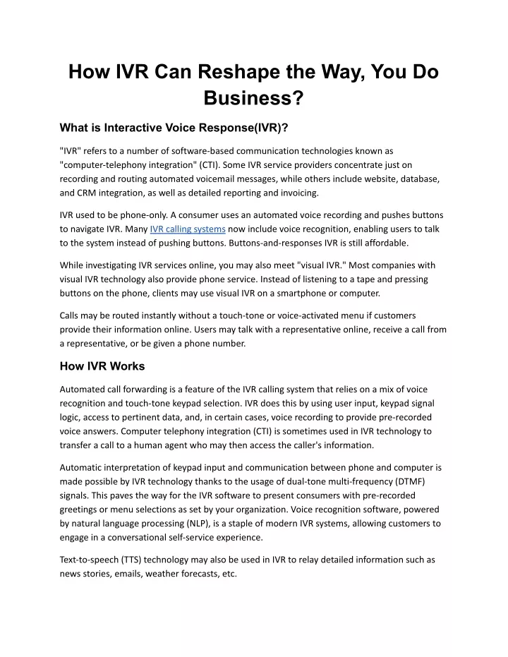 how ivr can reshape the way you do business