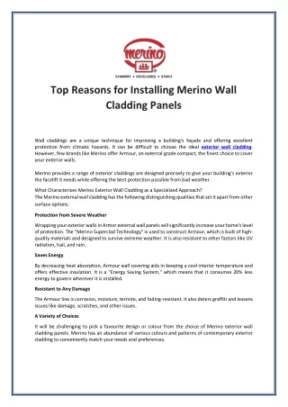 top reasons for installing merino wall cladding