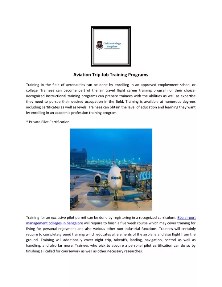 aviation trip job training programs