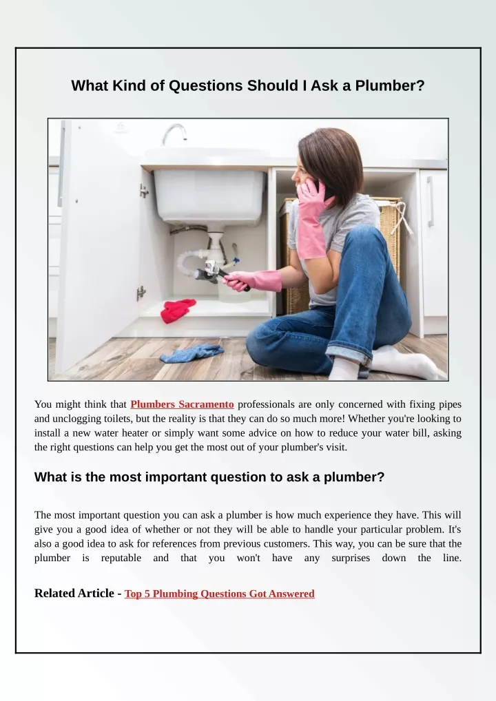 what kind of questions should i ask a plumber