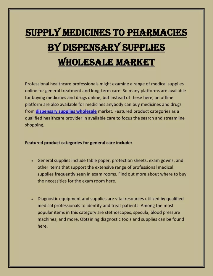 supply medicines to pharmacies supply medicines