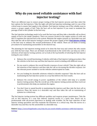 Why do you need reliable assistance with fuel injector testing.docx