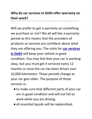 Why do car services in Delhi offer warranty on their work