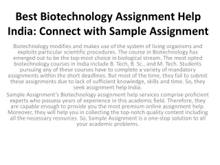Best Biotechnology Assignment Help India