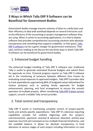 3 Ways In Which Tally ERP 9 Software can be Beneficial for Government Bodies Logictech