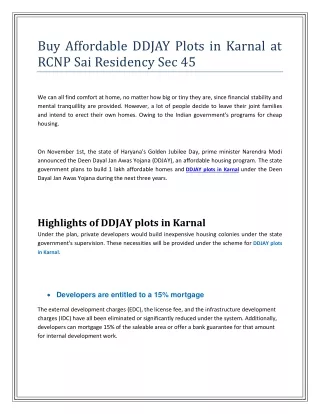 buy affordable ddjay plots in karnal at rcnp