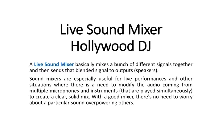 live sound mixer hollywood dj