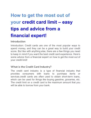How to get the most out of your credit card limit – easy tips and advice from a financial expert!
