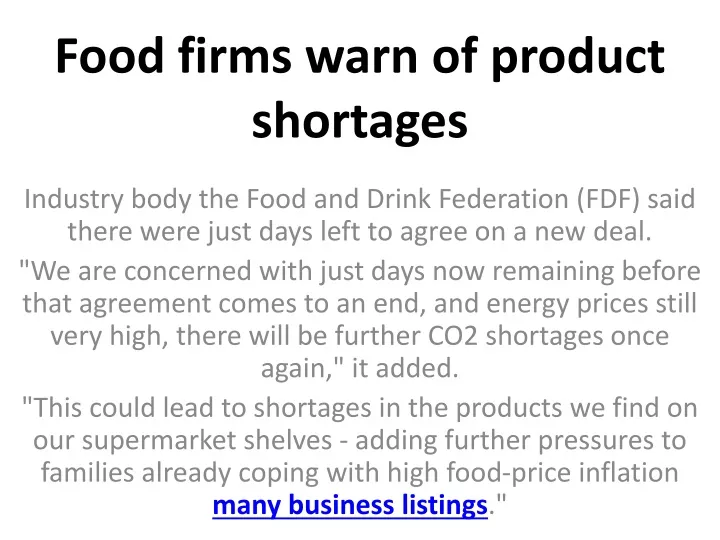 food firms warn of product shortages