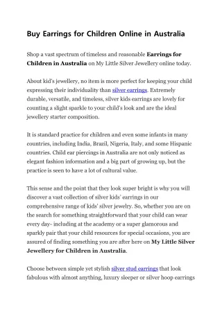 Buy Earrings for Children in Australia