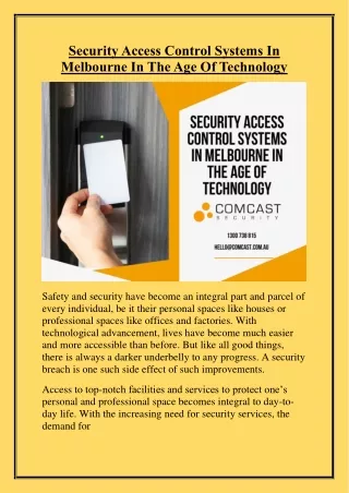 Security Access Control Systems In Melbourne In The Age Of Technology