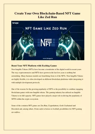 Blockchain-Based NFT Game Like Zed Run - Brugu Software Solutions