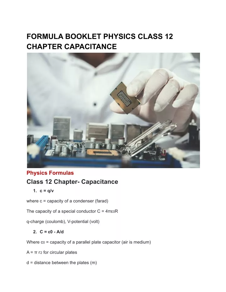 formula booklet physics class 12 chapter