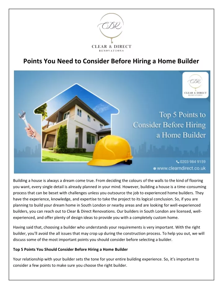 points you need to consider before hiring a home